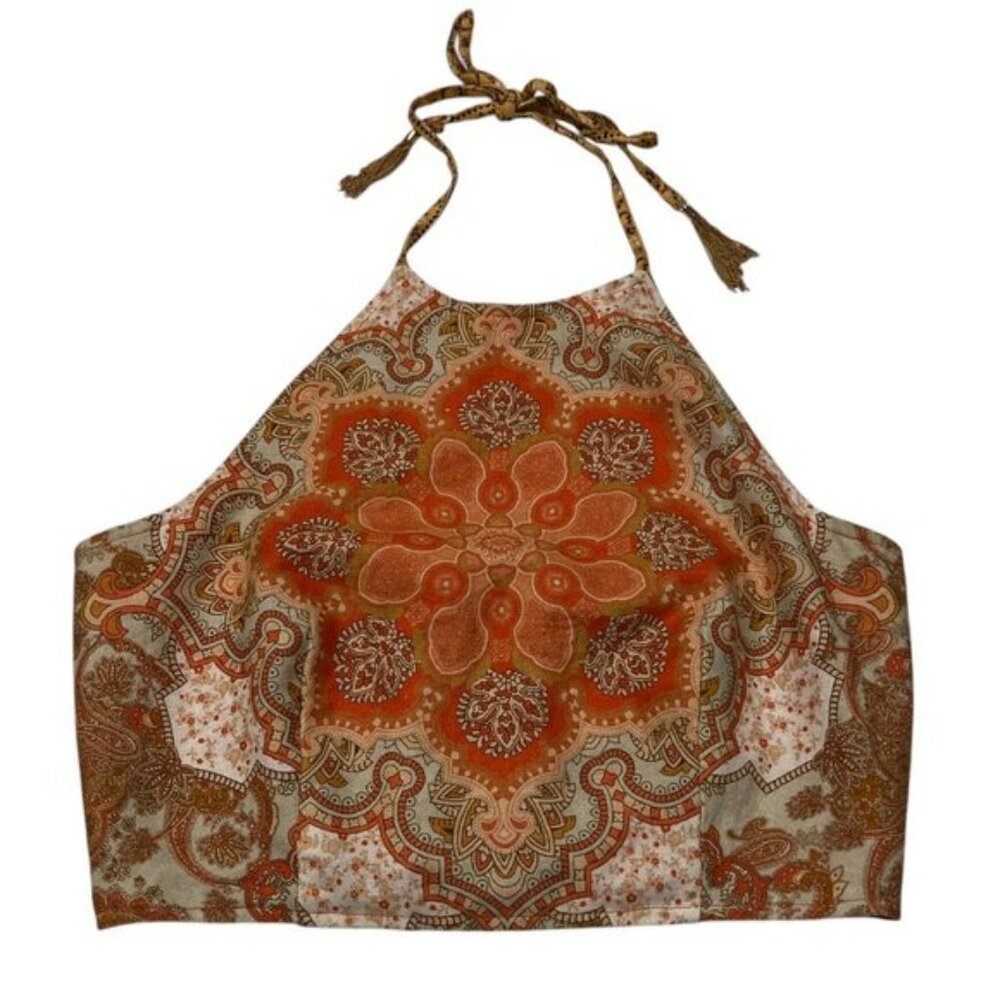 House of Harlow Linen Blend Halter Top, Paisley, XS